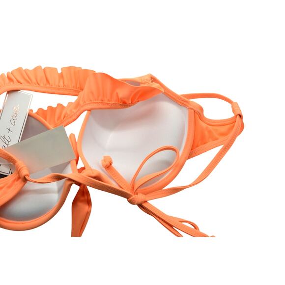 Salt + Cove Women's Ruffle Strap Push-Up Bikini Top in Orange Peach - Picture 5 of 6